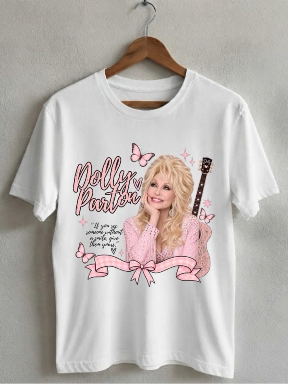 Dolly Parton Country Music White Gildan Graphic Tee with Pink